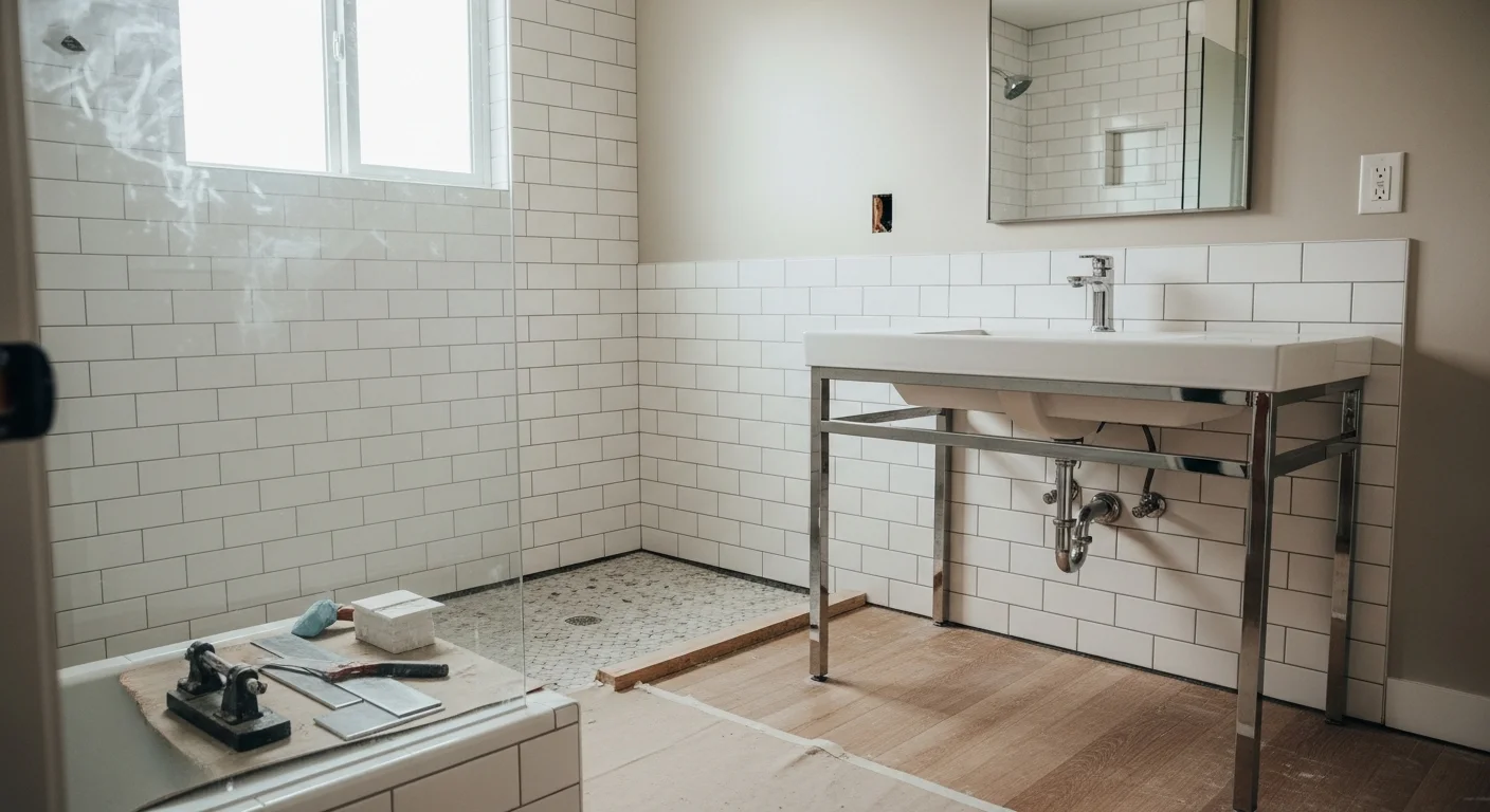 Renovated bathroom with new tile and modern fixtures