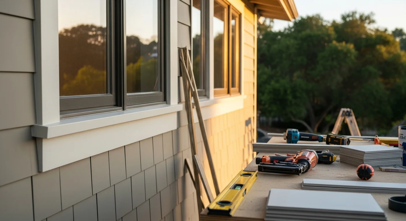 New deck with composite decking overlooking backyard