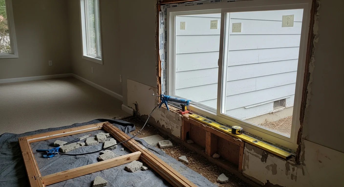 A freshly installed dual-pane replacement window on a single-story home in Alameda County, with clean exterior trim and new flashing visible around the frame. The surrounding siding shows no signs of water damage, and the window is fully sealed against the coastal Bay Area climate.